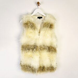 Julie White and Brown Shaggy Faux Fur Boho Vest